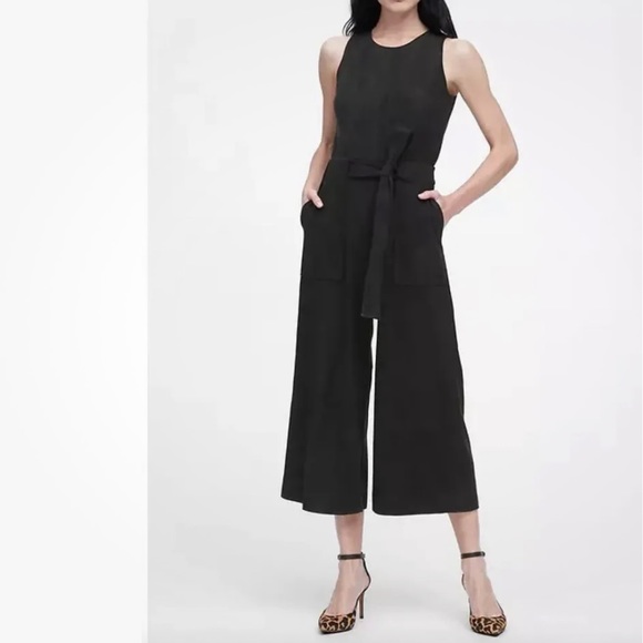 Banana Republic Vegan suede Belt Wide leg Crop romper pockets women size 0 - Picture 1 of 8